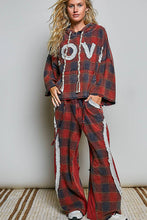 Wine Multi Thermal Patchwork Check Lace Mixed Insert Wide Leg POL Pants