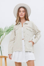 Beige Washed Trim Detail Snap Up Twill Distressed Jacket