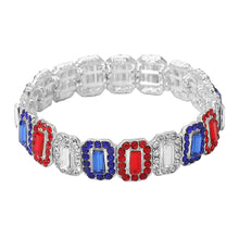 Gold Multi American USA Emerald Cut Crystal Rhinestone Pave Evening Bracelet