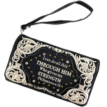 Bible Verse Philippians 4:13 Embroidery Crossbody Wallet: Black