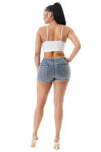 Blue Crystal-Detailing Bling Denim Shorts