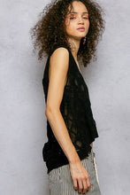 Black V-neck Diamond Weave Crochet Sleeveless Knit POL Top