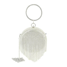 Silver Rhinestone Fringe Wristlet Evening Bag