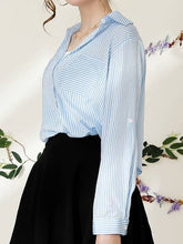 Blue White Striped Button Down Long Sleeve Collared Shirts