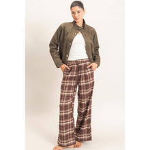 Brown Plaid Wide-Leg Pants