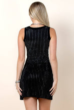 Black Tatiana Rhinestones Striped Round Neck Top