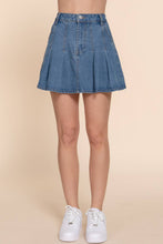 Medium Blue Pleated Mini Denim Skirt