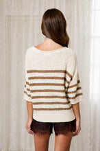 STRIPE TEXTURED KNIT HALF SLEEVE KNIT SWEATER (PRE-ORDER): NAVY