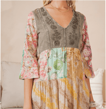 Gravel A-Line Patchwork Midi Dress