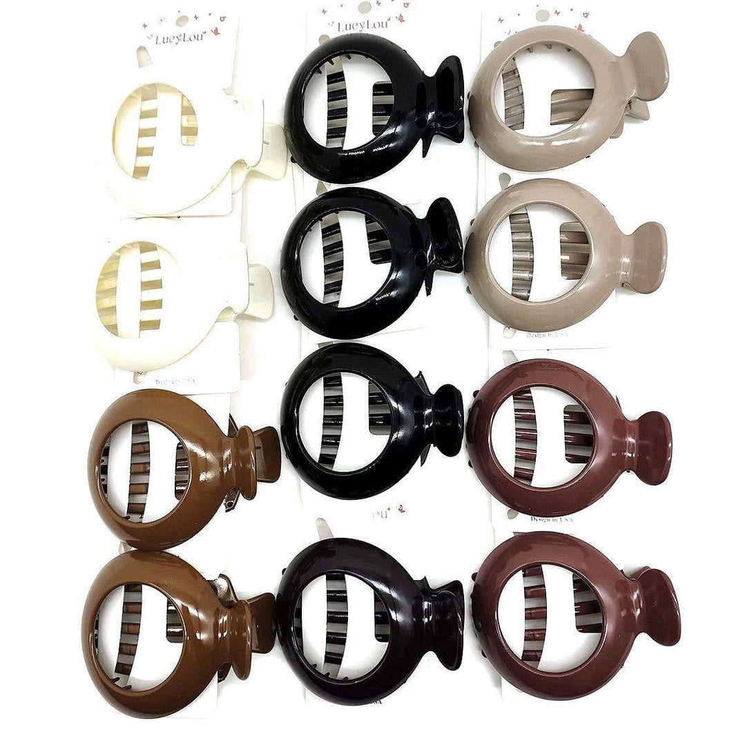 12pk Round Gloosy Hair Open Barrette Clip