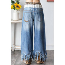Denim Leopard Washed Doubled Waist Frayed Hem Oli+Hali Jeans