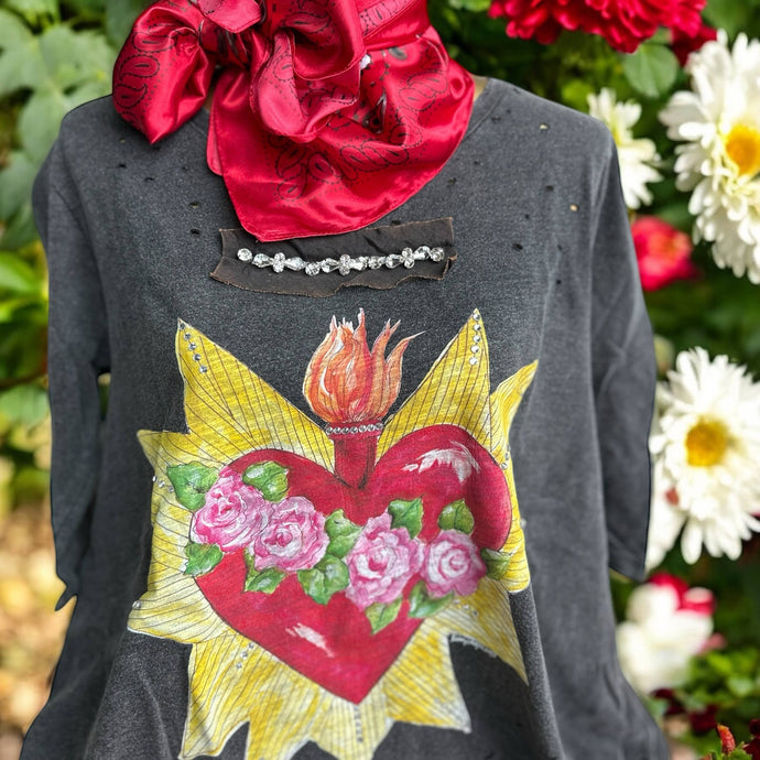Blazing Heart Tattered Rare Bird Tee