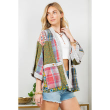Grey Print & Embroidery Boho 3/4 Sleeves Young Threads Kimono
