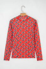 Red Game Day Football Sheer Mesh Long Sleeve Top
