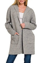 Black Hooded Open Front Sweater Cardigan