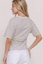 Taupe Black Short Dolman Sleeve Defined Silhouette Stripe Knit Top