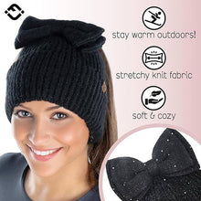 Black Sequin Ponytail Beanie with Top Bow