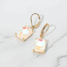 Aqua Rectangular Glass Stone Drop Dangle Earrings