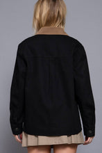 Khaki Long Sleeve Corduroy Collar Detail Cotton Twill Work Jacket