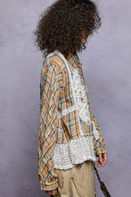 Tan Plaid pattern with peace patch POL shirt