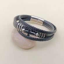 Stone Cross Charm 3 Layer Leather Men's Bracelet
