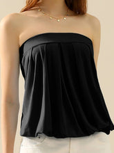 Black Basic Sleeveless Pleated Tube Top