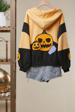 Mustard Colorblock Pumpkin Graphic Zip-Up Hoodie