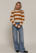 Camel Ivory Long Sleeve Crew Neck Stripe Sweater
