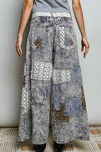Black Multi Handcrafted Vintage DIY Patchwork-Style Waistband Wide POL Pants