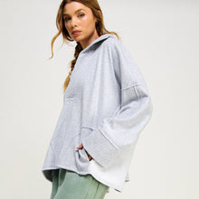 V-NECK POLO OVERSIZED PULLOVER SWEATSHIRT TOP-FZ0015-D2: HEATHER GREY / S