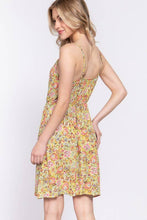 Lime Round Neck Waist Shirring Floral Printed Woven Dress