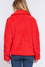 Orange Long Sleeve Notched Collar Side Pocket Sherpa Jacket