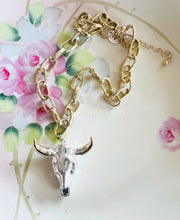 Silver Steer Head Gold Color Block Chain Necklace