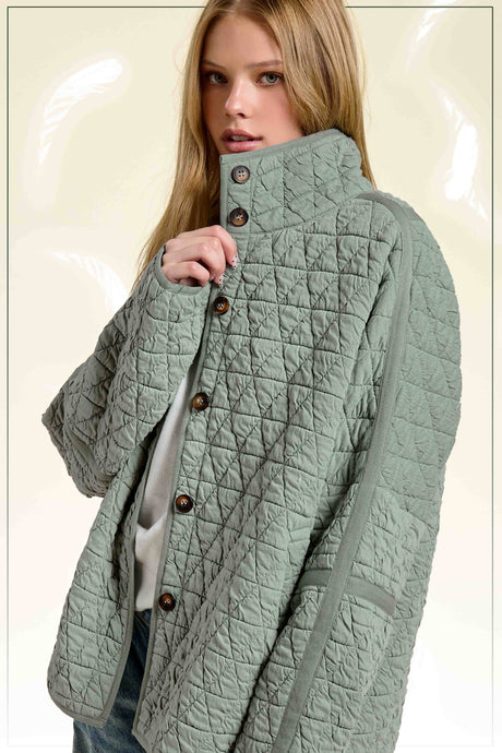 Birdy Sage Oversized Soft Quilted Button Down Jacket
