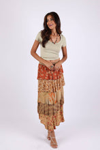 Amber Hue Line Tiered Patchwork Ruffle Maxi Skirt