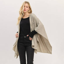 Black Asymmetrical Hem Solid Pull Through Draped Tie-Front Wrap Poncho