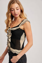 Black Combo Crochet Ruffled Knit Top