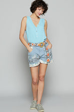 Blue Multi Elastic waistband patchworks POL shorts