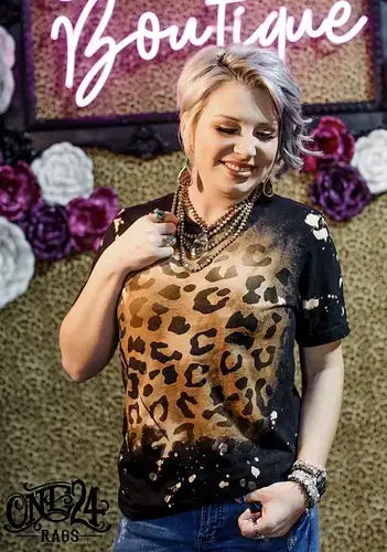 Black Cheetah-V-Neck One24 Tee