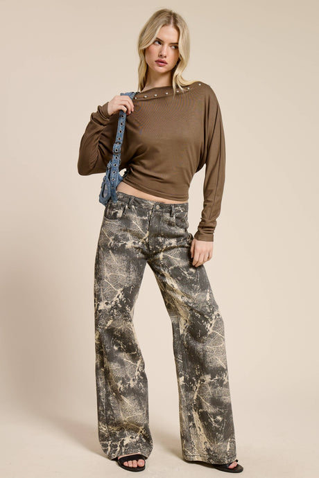 Strone Grunge Splatter Print Wide Leg Denim Pants