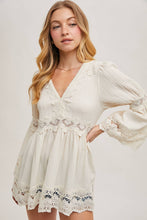 Ecru Lace Trimmed Bell Sleeve V Neck Blouse