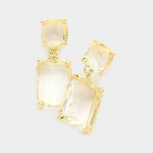 Pink Square Rectangle Glass Stone Link Dangle Evening Earrings