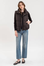Black Solid Zip Up Puffer Vest