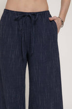 Navy Ivory Elastic Waist Striped Gauze Woven Pants