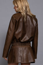 Hazelnut Long Sleeve Wash Effect Faux Leather Jacket