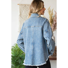 Med Wash Plus Sparkling Snap Button Denim Veveret Shacket
