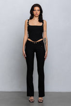 Black Buckle strap detail stretchy woven pants