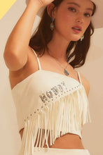 Ivory HOWDY Western Asymmetry Fringe With Stud Top