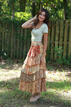 Amber Hue Line Tiered Patchwork Ruffle Maxi Skirt