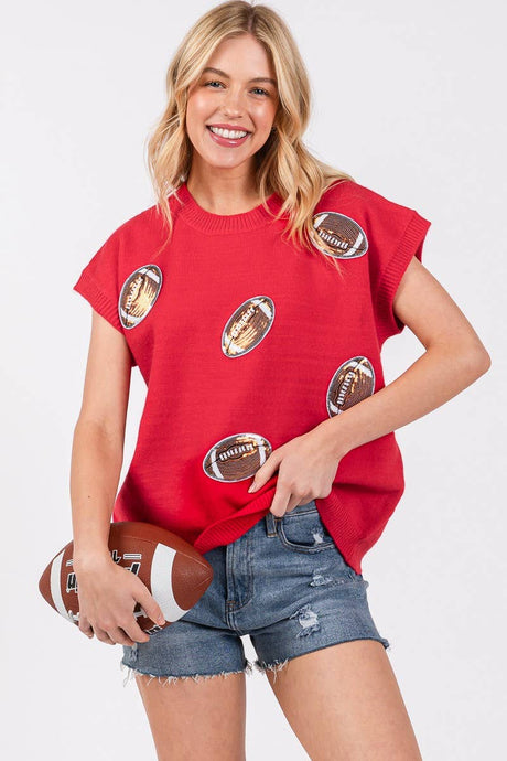 Red Game Day Football Patch Sweater
